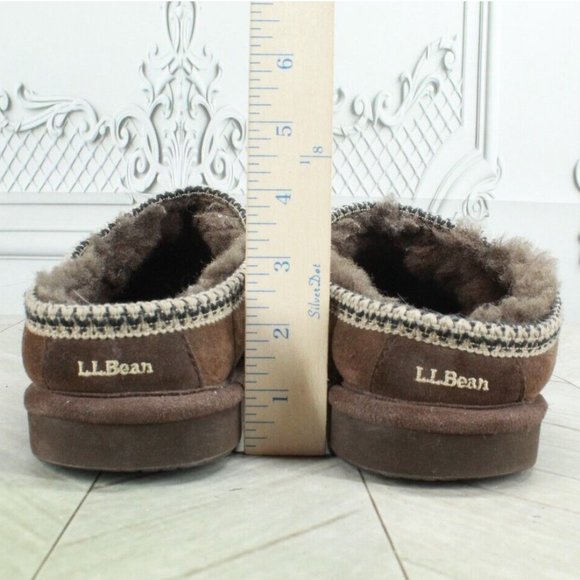 LL bean Brown Leather Wicked Good Shearling Lined Clog Slippers Size 9 M - Picture 8 of 9